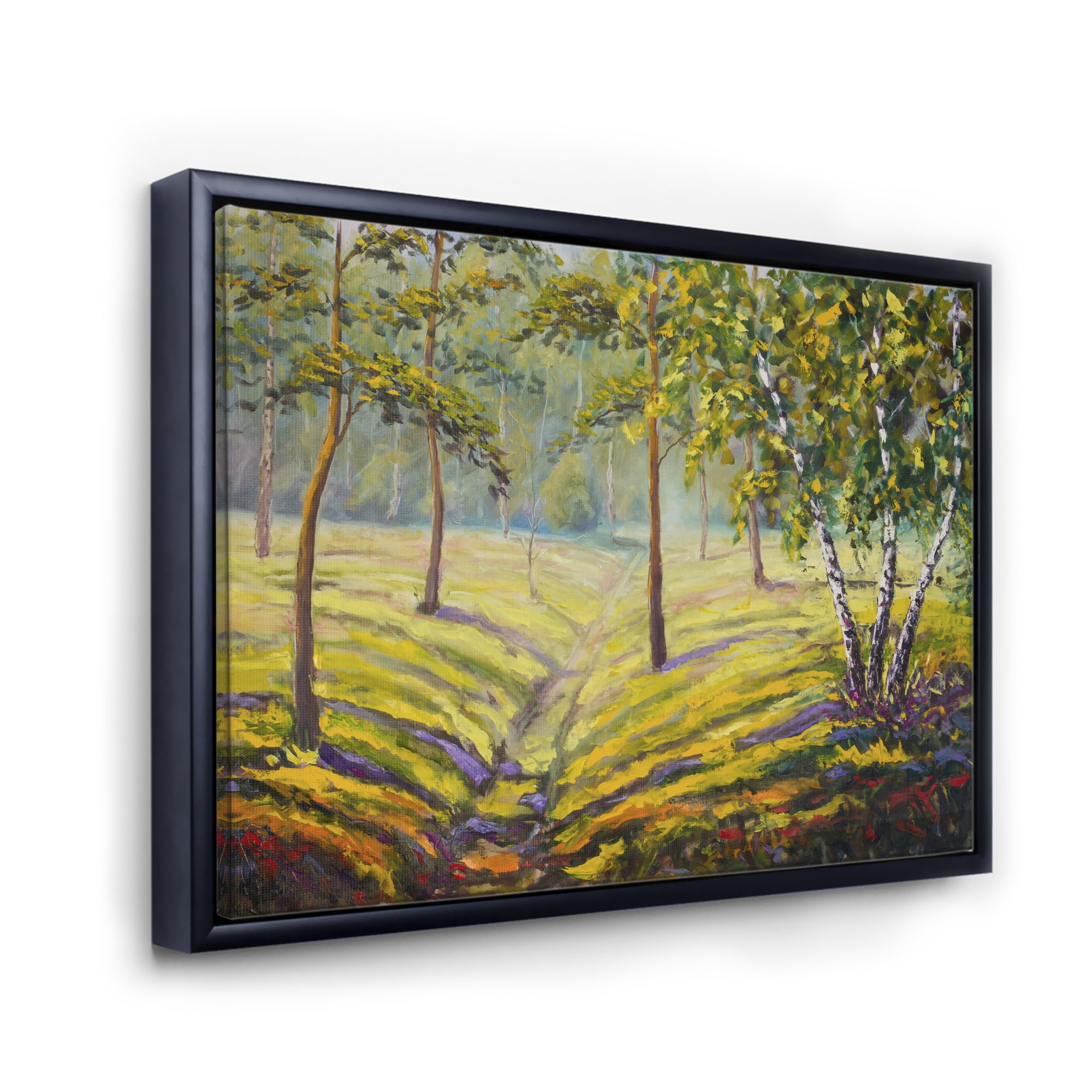 Designart 'Bushes and Pine Trees In The Forest II' Traditional Framed Canvas Wall Art Print