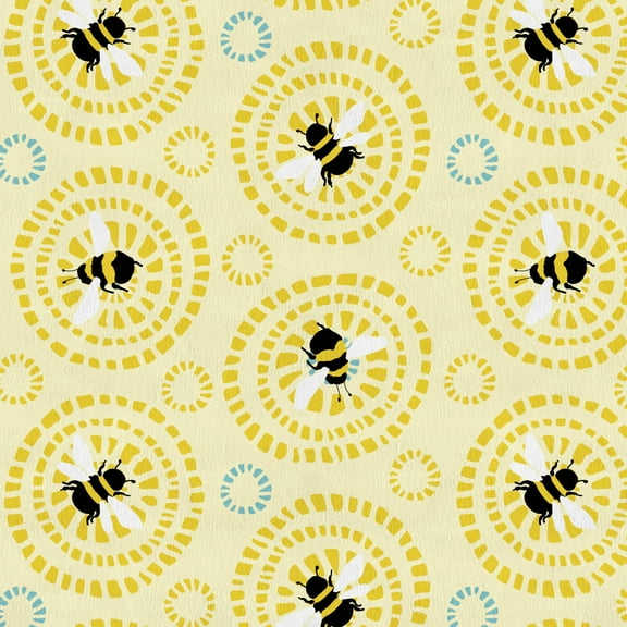 David Textiles 60" x 1.5 yard Brushed Fleece Bees Circles Fabric Precut
