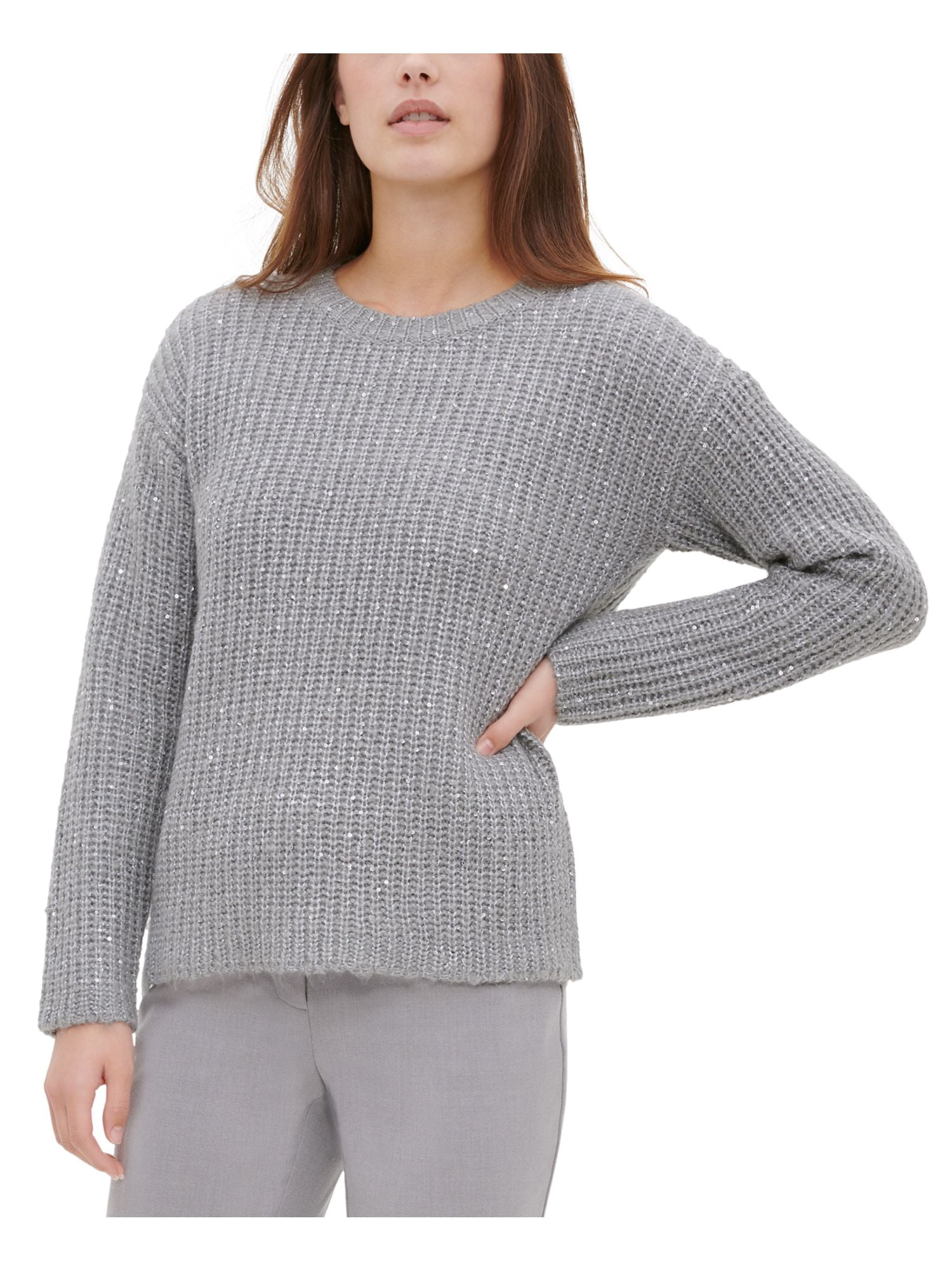 een kopje Pessimist smal CALVIN KLEIN Womens Silver Knitted Long Sleeve Crew Neck Sweater Size: XS -  Walmart.com