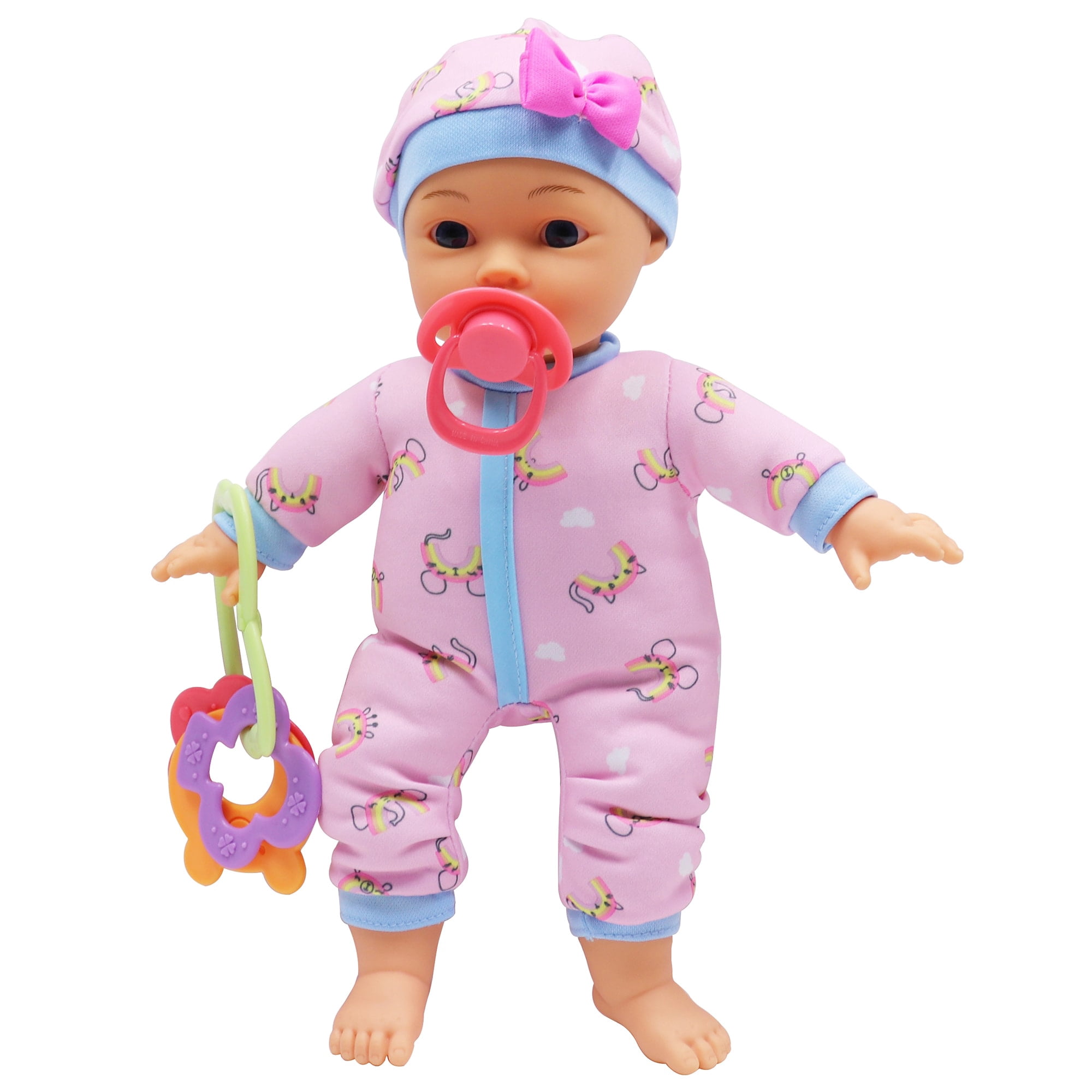 Dream Collection: Baby Doll Starter Set - Pink & Blue, 12" Lifelike Doll, Mix & Match Clothes, 3 pc Feeding Accessories, Soft & Posable, Kids Ages 2+