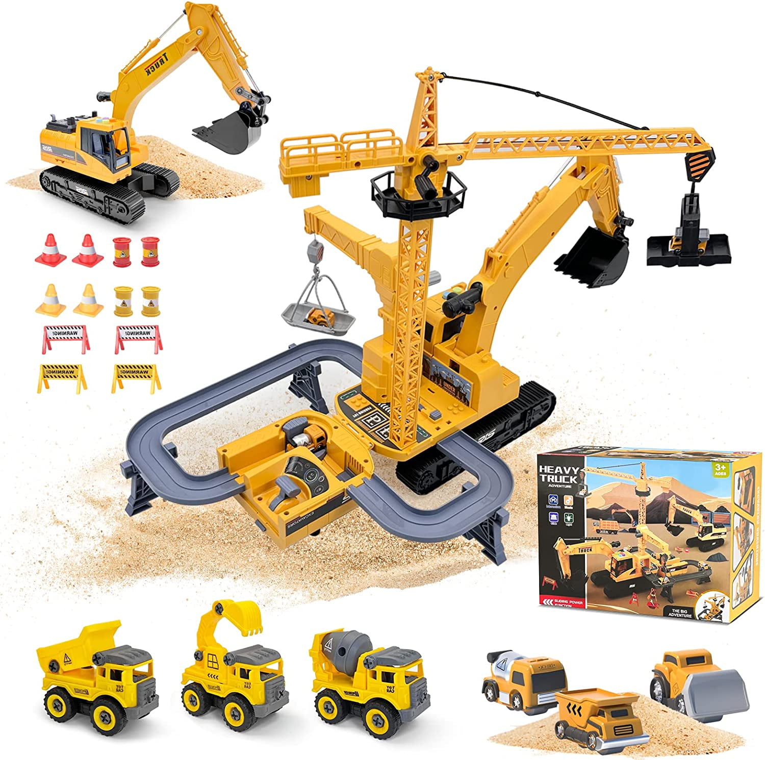 2022 New 2 in 1 Transformer Excavator Toy and Crane Toy, Construction
