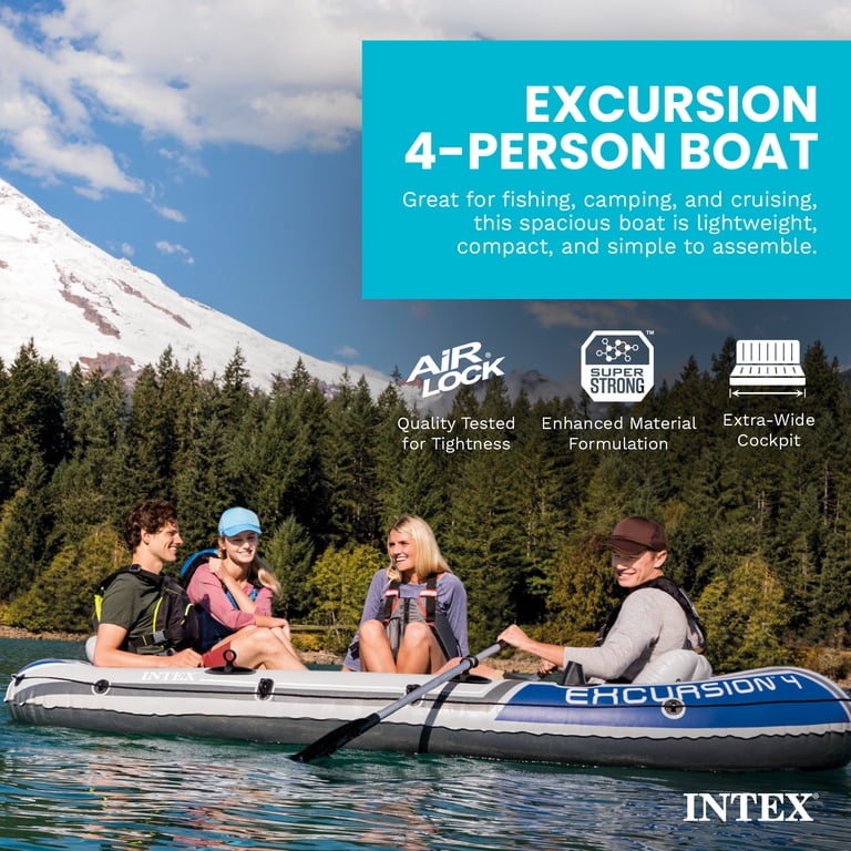 Intex, Inflatable Rafting and Fishing Boat Set, 4 Person, with 2 Intex, Inflatable Rafting and Fishing Boat Set, 4 Person, with 2