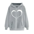 thumbnail image 3 of Jinhomg Heart Print Hooded Sweatshirt for Women Casual Loose Kangaroo Pocket Drawstring Hoodies Fall Comfy Long Sleeve Sweatshirts Daily Wear Gray S, 3 of 6