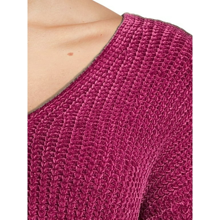 Chenille twist top back sweater
