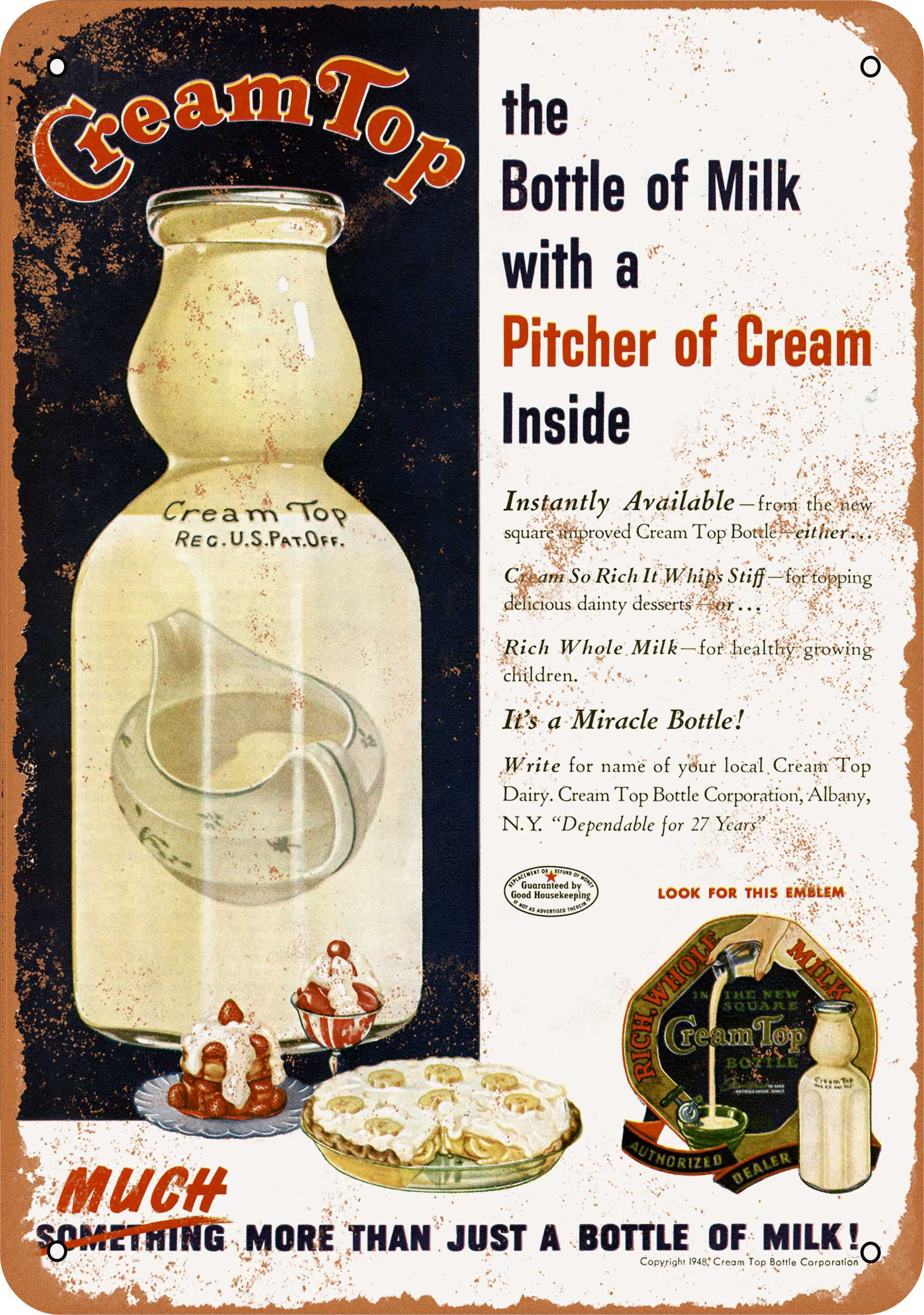 Bane Forbandet metodologi 10 x 14 METAL SIGN - 1948 Cream Top Milk - Vintage Rusty Look Metal Sign -  Walmart.com