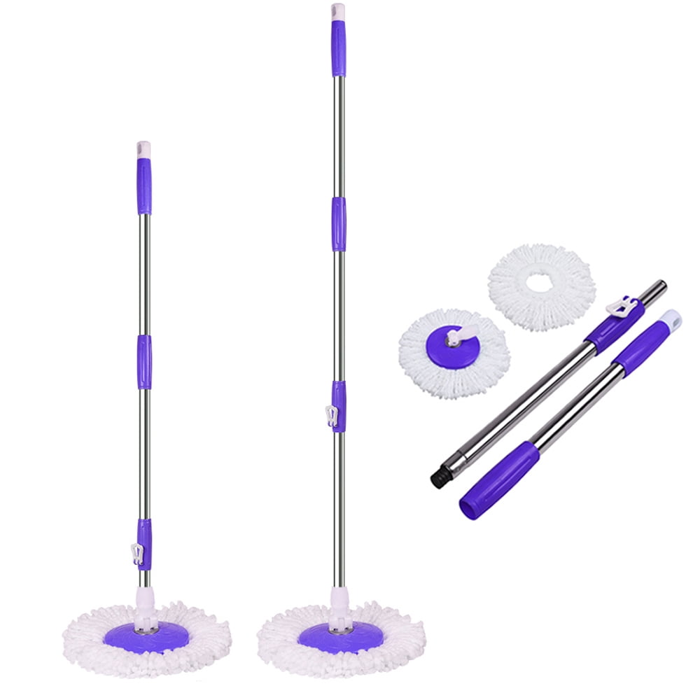 360 Spin Mop Handle With 2 Extra Microfiber Head Refills Replacements For Any Hand Press and Pedal Mop Buckets, Purple