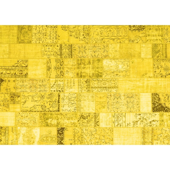 Ahgly Company Machine Washable Indoor Rectangle Patchwork Yellow Transitional Area Rugs, 5' x 7'