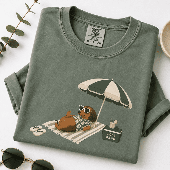Dachshund Mom Comfort Colors Shirt, Cool Dawg Beach Vacation Tee, Cute Funny Weiner Dog Summer Gift, Boho Minimalist, Unisex