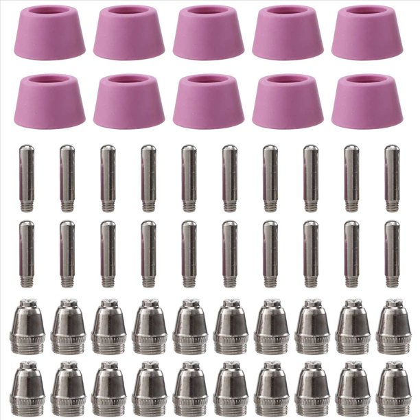 50 Piezas Consumibles de la Antorcha del Cortador Plasma Kit Tazas Boquillas para Cortadora -60 -55 WSD-60 Fit CUT-60 LGK-60