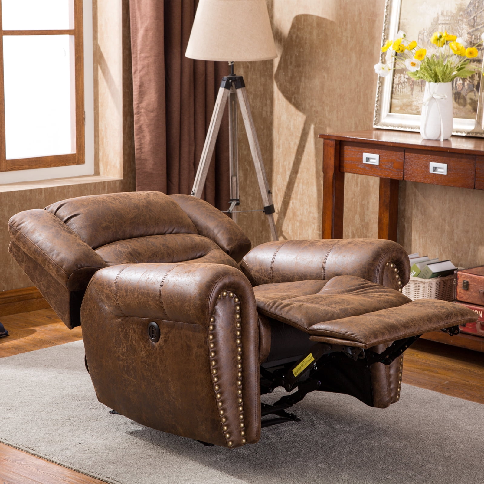 Bestier Leather Recliner Chair, Classic and Traditional Manual Recliner Chair with Comfortable Arms and Back Single Sofa for Living Room,Brown