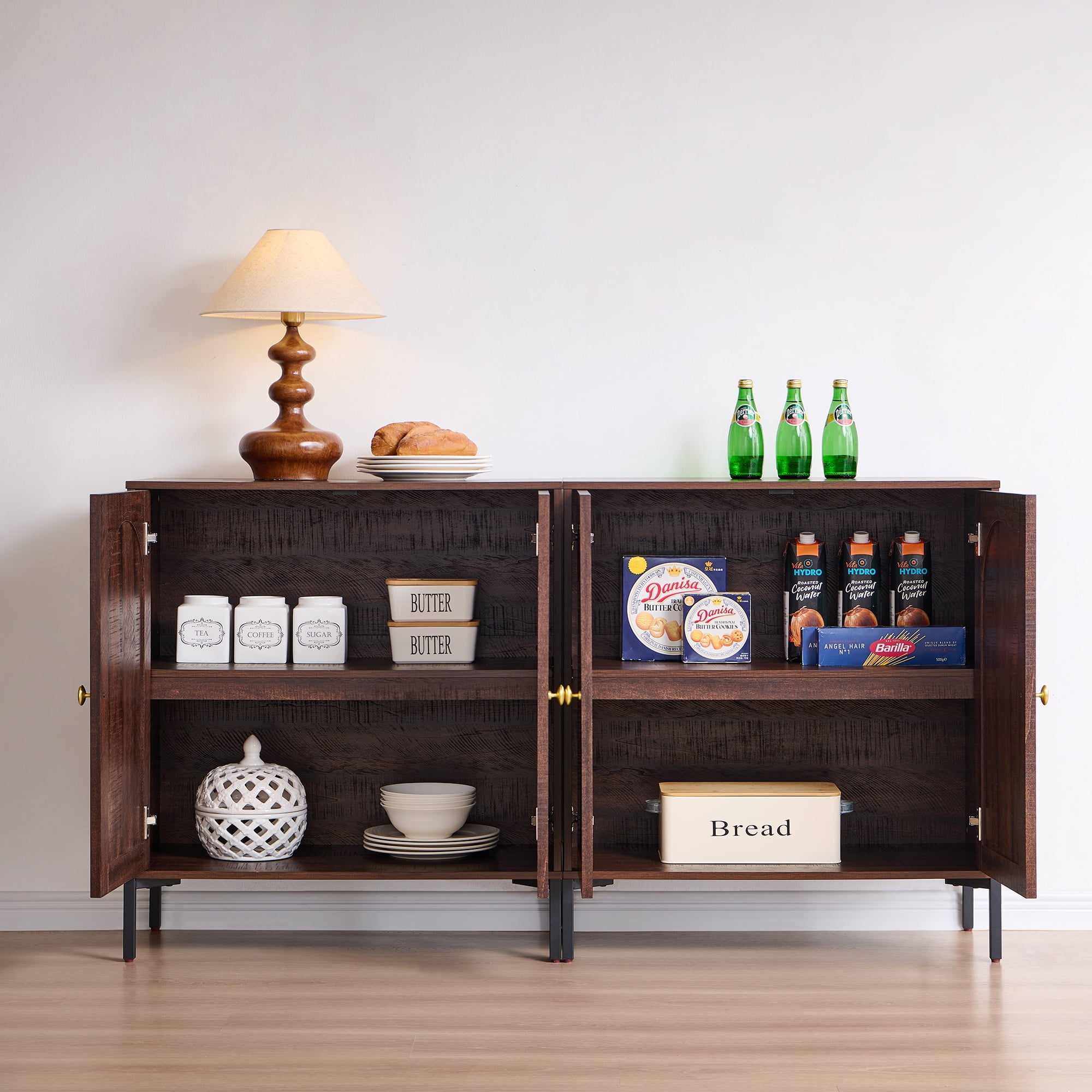 SinCiDo Buffet Cabinet with Storage, 34" Tall Wooden Arched Sideboard Cabinet with/Adjustable Shelf, Fluted Accent Cabinet for Dining Room, Kitchen
