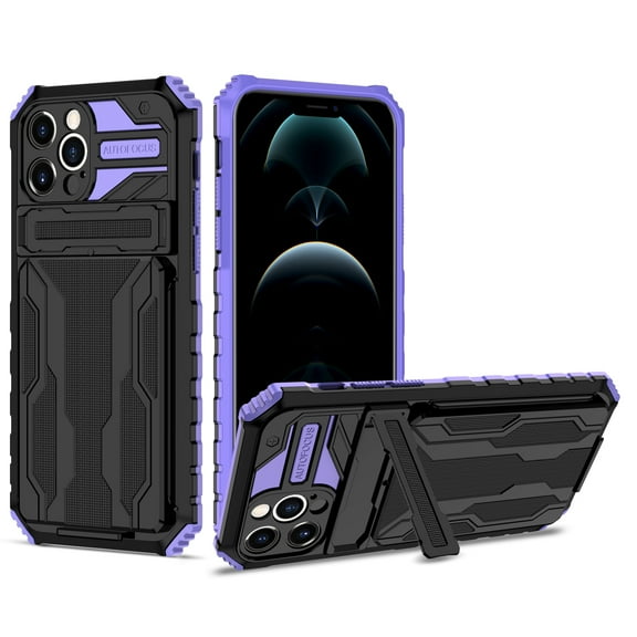 iPhone 11 Pro Max Case 6.5" 2019, Heavy Duty Hybrid Rugged Dual Layer Shockproof Case with Stand Card Slot Protective Cover, Purple