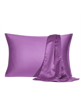 PiccoCasa 2Pcs Standard Satin Pillowcases Silky Zipper Pillowcover, Purple, 20
