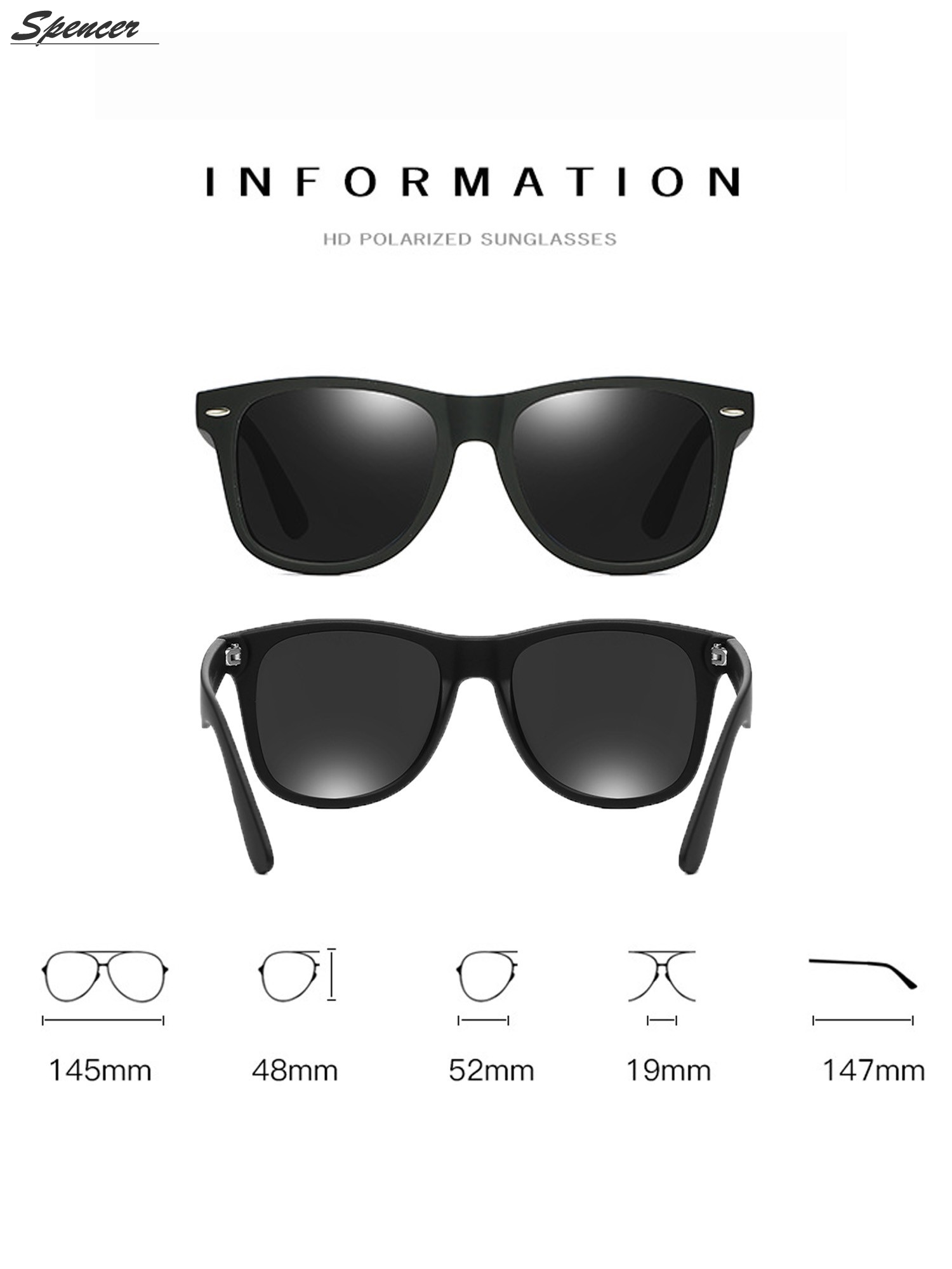 Spencer Retro HD Polarized Colored Mirrored Lens Sunglasses Ultralight Driving UV400 Eyewear Glasses for Men Women "Black+Gray " - image 3 of 6