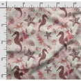 thumbnail image 2 of Soimoi Sea Shell Printed, Cotton Fleece, Fabric by The Yard Sewing DIY Stretch Fabric 56 Inches Wide, WarmFabric for Hats, Coats, Gloves, Blankets, Maroon, 2 of 5