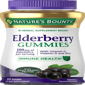 Nature's Bounty Elderberry with  A, C, D3, E and Zinc, Immune Support Gummies, 50 Count