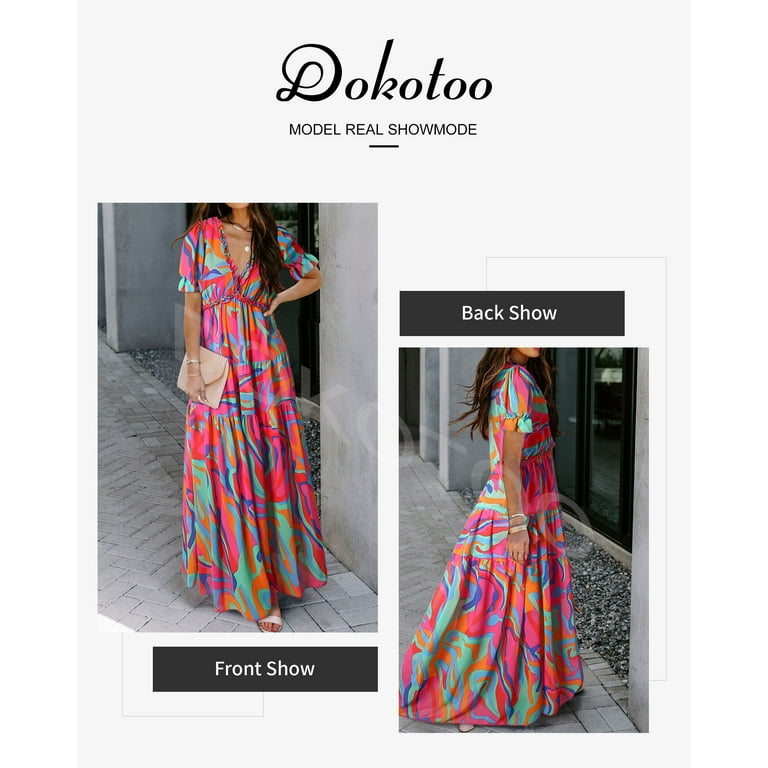 Chiffon 3/4 Sleeve Print Knee Length V Neck Elastic Waist Vacation Dresses Chiffon 3/4 Sleeve Print Knee Length V Neck Elastic Waist Vacation Dresses