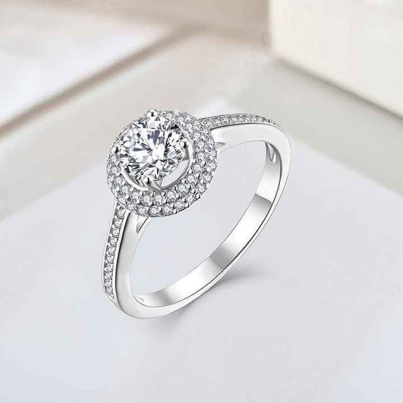 Double Halo Wedding Ring For Gift Women's 1.9 Ct Diamond 14K White Gold Over