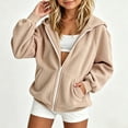 thumbnail image 2 of Bmisegm Girls Hoodie Solid Zip up Hooded Jacket Long Sleeve Casual 3-15 Years Girls Sweatshirt Khaki 13-15 Years, 2 of 5