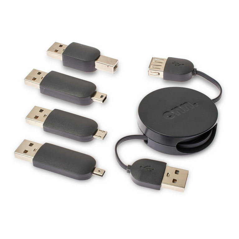 Begrænset præmie Hoved onn. USB Short Retractable Cable Adapter Kit, 3.2 ft, Compatible with Micro  Type C, USB Port, Lightning, 6 Pieces - Walmart.com