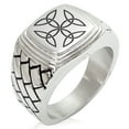 thumbnail image 1 of Stainless Steel Celtic Carolingian Cross Triquetras Geometric Pattern Step-Down Biker Style Polished Ring, 1 of 1