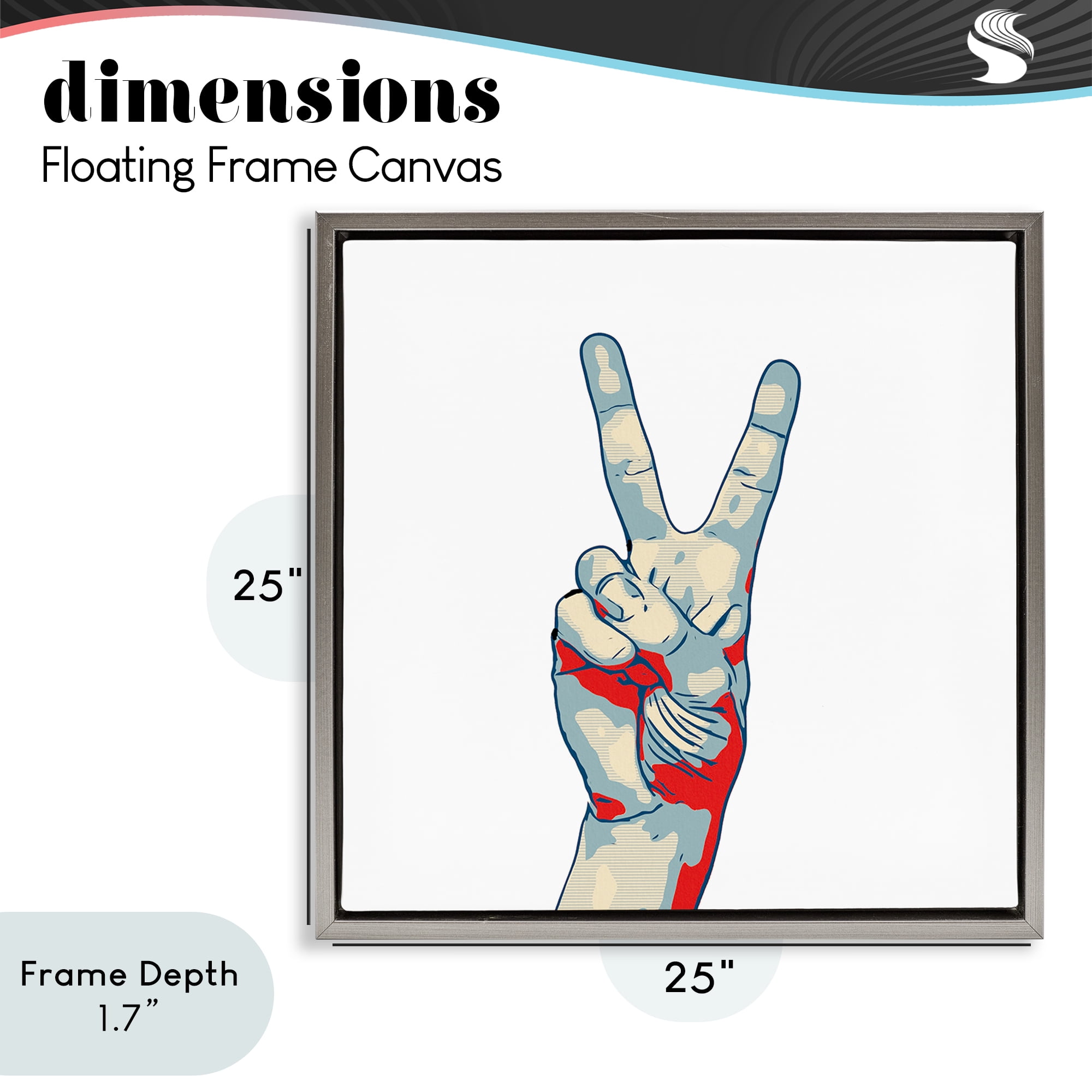 Stupell Industries Pop Style Peace Gesture Gray Framed Floater Canvas Wall Art, design by Kim Curinga