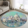 thumbnail image 2 of Blue Grey Building Round Rug 3.3ft Washable Circle Entryway Rugs Non Slip Modern Art Turquoise Area Rug Indoor Floor Carpet for Bedroom Kitchen Living Room Home Office Dining Room Nursery, 2 of 9
