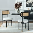 thumbnail image 3 of Joyyskill Upholstered Rattan Dining Chairs Set of 4, Mid Century Modern Kitchen Chairs with Curved Back and Solid Wood Legs Armless Accent Chair, Black/White Linen, 3 of 6