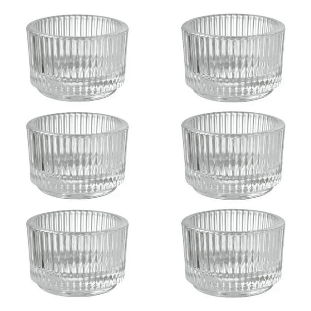 Portavelas Té de Cristal Estriado Set de Decoración Versátil 6 Piezas Incluye Regalo