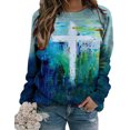 thumbnail image 4 of CLESALE Women Tops Long Sleeve Fall Clearance Women's Casual Cross Print Sweatshirts Fashion Crew Neck Long Sleeve T-Shirts Loose, 4 of 8