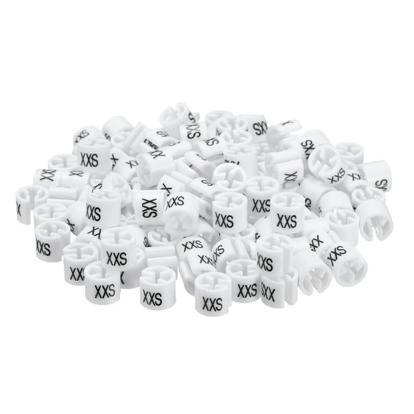 Marcadores de percha de ropa de 160 piezas, etiquetas de tamaño XXS, adecuadas para varillas de 3.5 mm, etiqueta de color para perchas de ropa, blanca