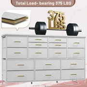 EnHomee Wide Dresser with 16 Drawers TV Stand with Power Outlet White Dresser for Bedroom Fabric Dresser TV Stands for living Room/Bedroom,51.1W*11.8D*34.8H