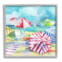 Stupell Industries Ventura Beach Stripped Umbrellas Painting Gray Framed Art Print Wall Art, Design by Paul Brent