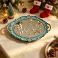 thumbnail image 4 of Cififendec Christmas Vintage Decorative Mirror Tray, Ornate Embossed Premium Mirror Dish for Xmas Vanity Table Accent Styling, 15.35"×9.65", Blue, 4 of 6