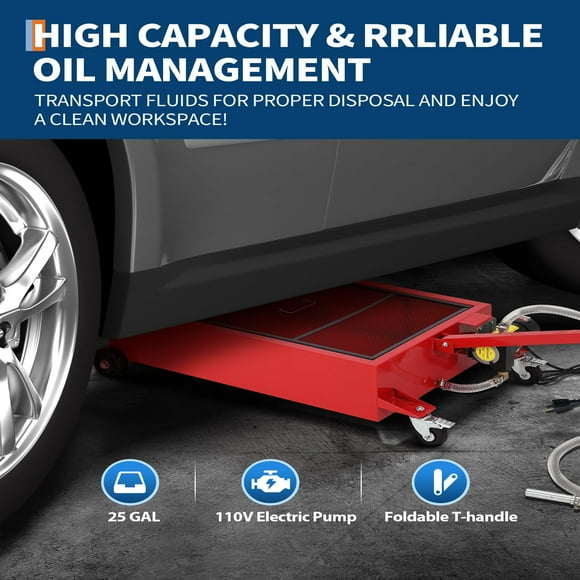 CazToi 20 Gallon Oil Drain Pan with 110V Pump Low Profile Tank on Wheels for Truck & SUV