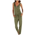 thumbnail image 1 of Fridja Womens Plus Size Solid Color Zip V-neck Cultivate One's Morality Jumpsuit, 1 of 6