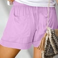 thumbnail image 4 of Shorts for Women Plus Size Casual Summer Beach Drawstring With Pockets Loose Cute Vacation Trendy Cargo Gym Bike Pull On Jogger Purple Short Pants Sizes 5XL, 4 of 7