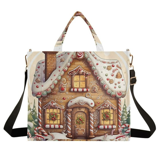 Gingerbread House Cookies Trees Corduroy Tote Bag Handbag Large Messenger Bag Shoulder Crossbody Zipper Bag Purse