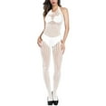 thumbnail image 2 of Lovskoo 2024 Women's Mesh Bodystocking Fishnet Sleepwear High Elasticity Hollow Out Bodysuits One Piece Jumpsuit Nightwear See-Through Gift for Valentine's Day White, 2 of 8
