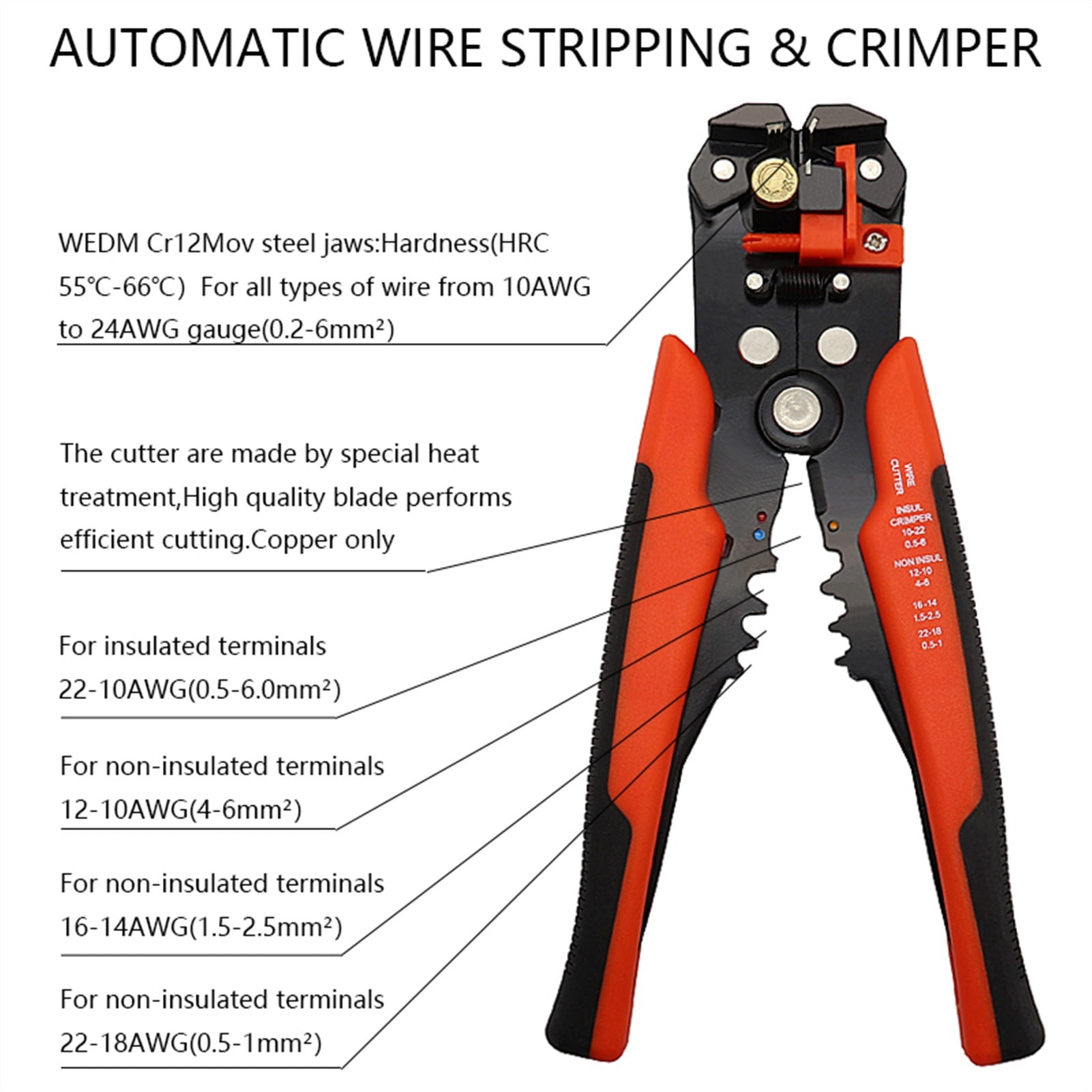 Pliers 5-in-1 Automatic Wire Stripper Cable Cutter Multitool Wire Stripping Tools Crimping Pliers Cable Crimper 0.2-6.0mm² ,Durability That Lasts