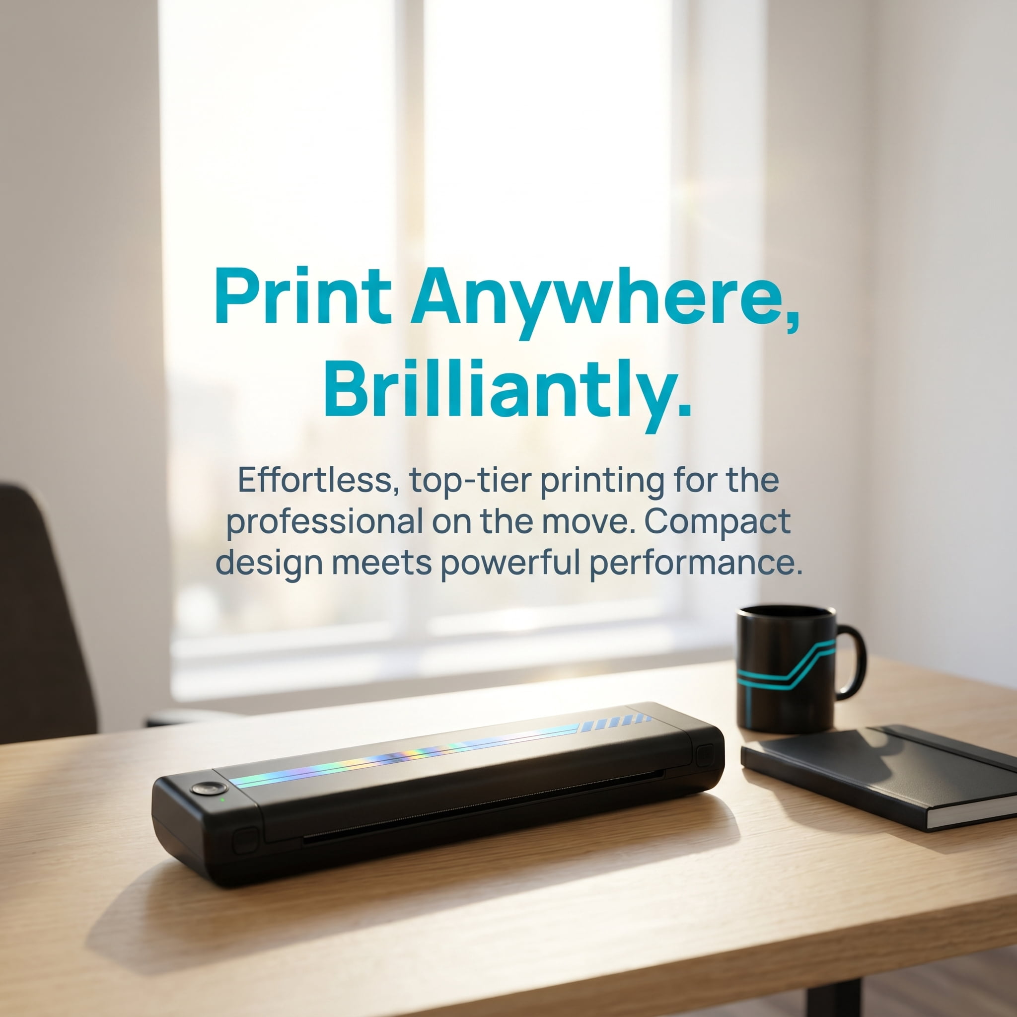 Portable Printer, A281 Inkless Printer, Bluetooth Wireless Printer, travel-friendly design. Compatible with 8.5 x 11 inches US letter and A4 thermal paper. Works with mobile phones and laptops.