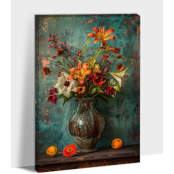 Flower Canvas Wall Art, Farmhouse Colorful Flower Bathroom Wall Decor, Vintage Farm Floral Picture Prints for Bedroom Kitchen Decoration, Framed Country Flower Wall Artwork Poster Painting 12x18 Inch