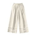 thumbnail image 3 of Karymi Capri Pants for Women Solid Linen Blend Palazzo Pants, High Waist Pleated Long Trousers, Scalloped Eyelet Lace Hem Beach Vacation Pants With Pocket Capri Pants for Women, 3 of 5