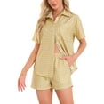 thumbnail image 1 of Conjuntos de pijama de cuadros para mujer INSPIRE CHIC de 2 piezas, camiseta de manga corta con botones y pantalones cortos con bolsillos L Amarillo, 1 of 5