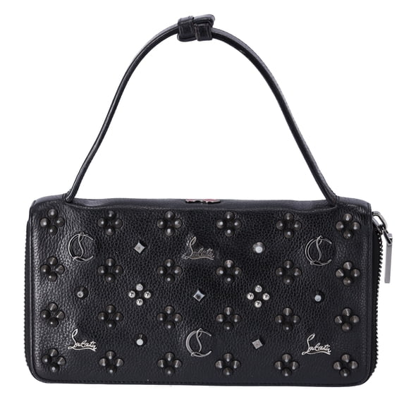 Pre-Owned Christian Louboutin Panettone Wallet XL Clutch 1175110 Black Leather Beaded