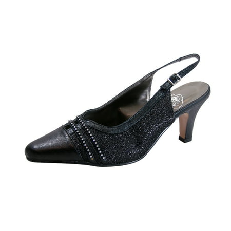 

FLORAL Janice Women s Wide Width Dress Slingback Pumps BLACK 10.5