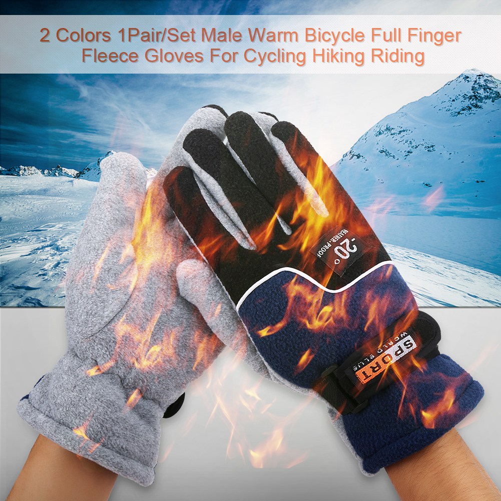 Peahefy 2 Colors 1Pair/Set Male Warm Bicycle Full Finger Fleece Gloves