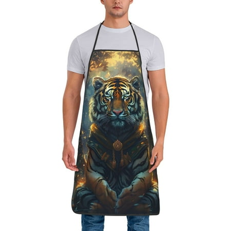 

Naloa 1Pack Adjustable Bib Apron Waterdrop Resistant Cooking Kitchen Aprons for Women Men Chef Forest Meditating Tiger Print