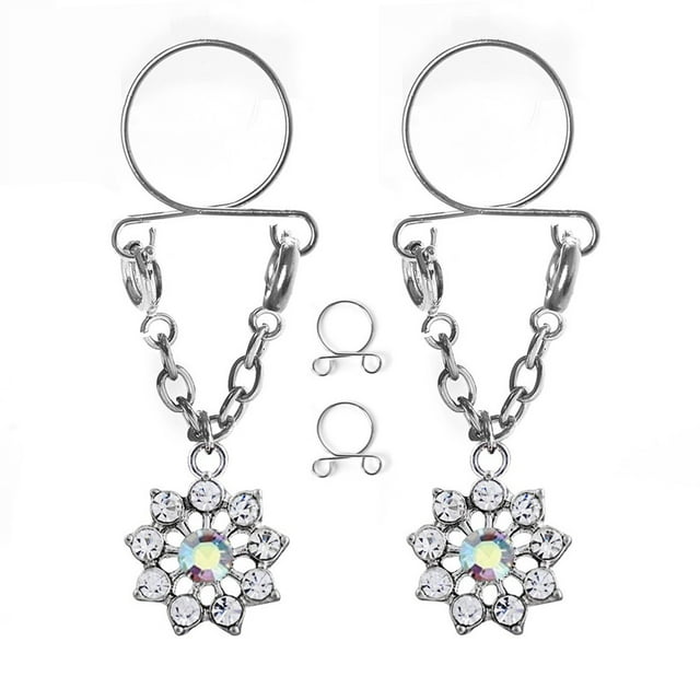 Adjustable No Pierced Clip on Body Piercing Jewelry Exquisite Pendant Nipple Ring(AB)