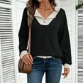 thumbnail image 2 of Women's Color Blocked Shirts Faux Two-Piece Outfits Splice Shirts Tops Long Sleeve V Neck Tees Regular Fit Clothes Casual Dressy Clothes, 2 of 6